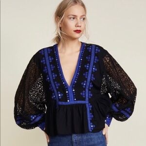 Free People Boogie All Night top M black lace blue trim